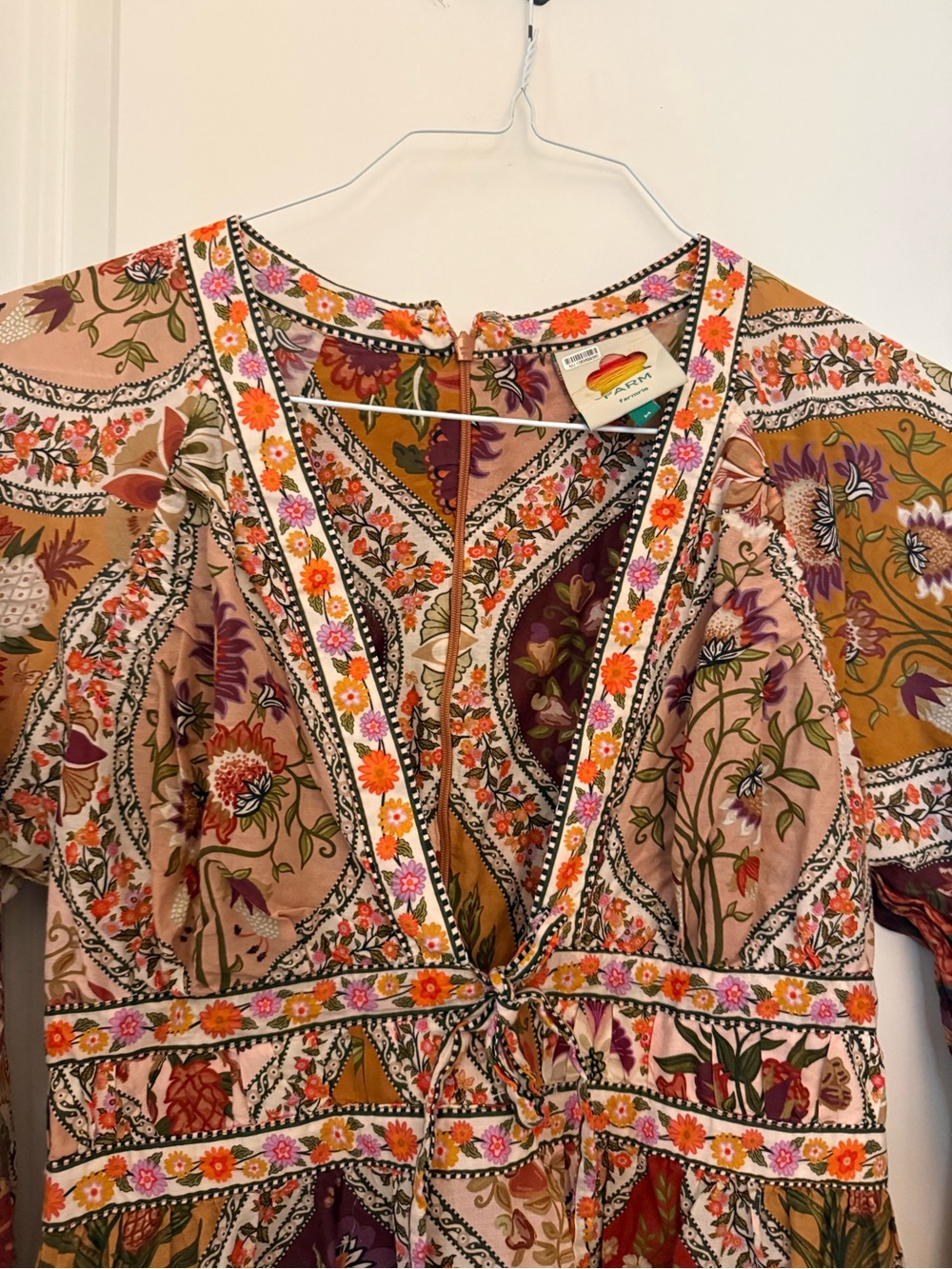 Farm Rio Romantic Nature Mini Dress Floral Tie-Front - Picture 6 of 8